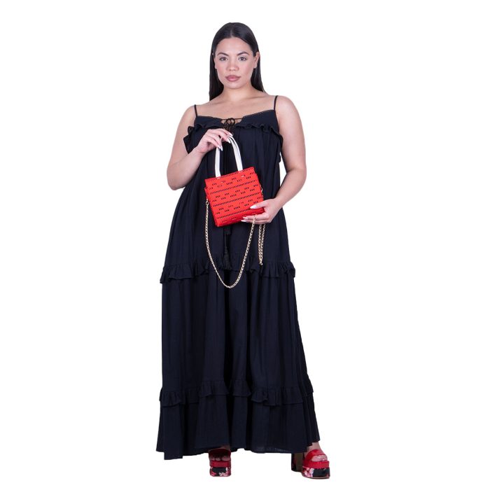 Platinum Φόρεμα Μαύρο Γυναικείο Τιραντέ Maxi Klos Με Βολάν All Day Free Size - SAR-62101-BC - Image 9