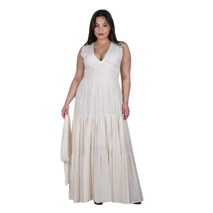 Platinum Φόρεμα Εκρού Γυναικείο Μaxi Εξώπλατο Ρομαντικό Vintage All Day Free Size - SAR-62202-KR - Image 3