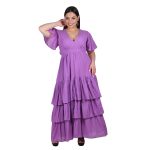 Platinum Φόρεμα Μωβ Γυναικείο Μακρύ Κοντομάνικο Ρομαντικό Με Βολάν All Day Free Size - SAR-62306-MV