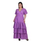 Platinum Φόρεμα Μωβ Γυναικείο Μακρύ Κοντομάνικο Ρομαντικό Με Βολάν All Day Free Size - SAR-62306-MV - Image 3