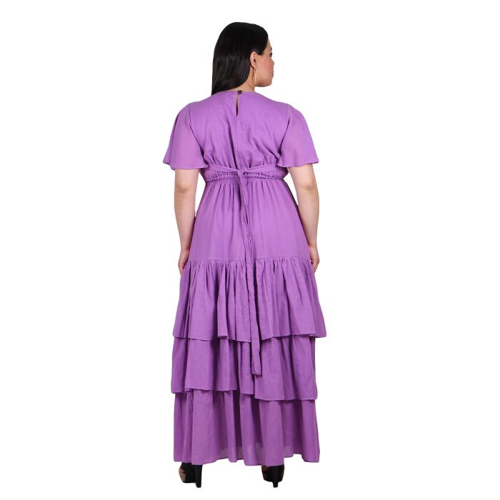 Platinum Φόρεμα Μωβ Γυναικείο Μακρύ Κοντομάνικο Ρομαντικό Με Βολάν All Day Free Size - SAR-62306-MV - Image 5