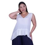 Platinum Μπλούζα Λευκή Γυναικεία Αμάνικη Ασύμμετρη Klos Βολάν Free Size - 22123-WD