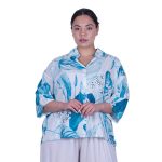 Platinum Πουκάμισο Τυρκουάζ - Λευκό Γυναικείο Floral Ασύμμετρο Τρουακαρ Free Size - 22321-FS