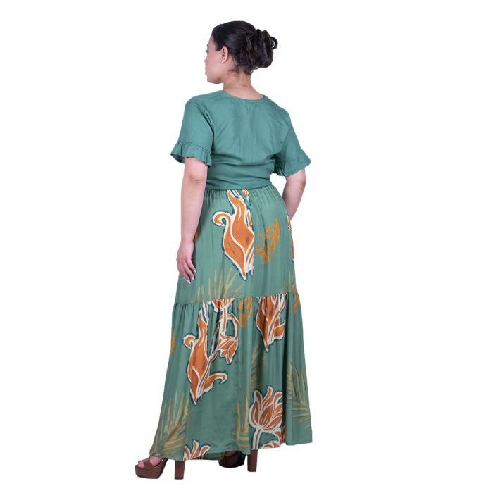 Platinum Φούστα Πράσινη Με Εμπιμέ Σχέδια Γυναικεία Silk Maxi All Day Free Size - 42394 - Image 4