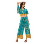 Platinum Μπλούζα Crop Top Aqua Με Ώχρα Boho Σχέδια Γυναικεία Με Δέσιμο Μανίκια Flair Free Size - 42413 - Image 3