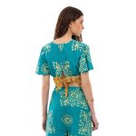 Platinum Μπλούζα Crop Top Aqua Με Ώχρα Boho Σχέδια Γυναικεία Με Δέσιμο Μανίκια Flair Free Size - 42413 - Image 2