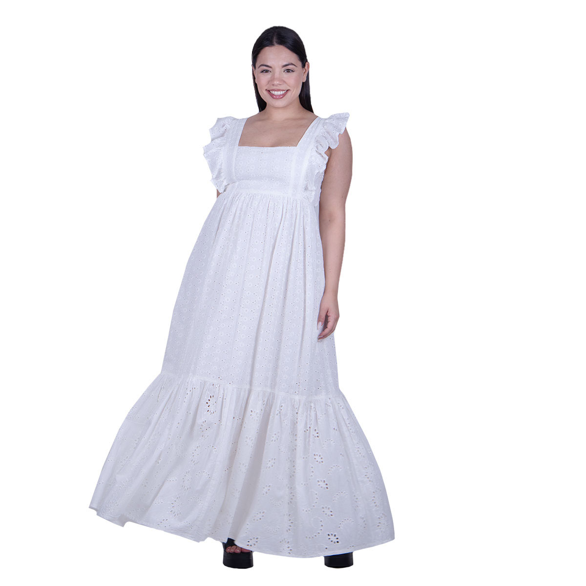 424158-2 Platinum Φόρεμα Λευκό Κιπούρ Γυναικείο Αμάνικο Klos Μακρύ Εξώπλατο All Day Free Size - 424158 - Image 1