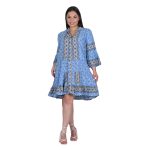 Platinum Φόρεμα - Καφτάνι Μπλε Με Λευκό Γυναικείο Κοντό Με Κουμπιά Girly All Day Free Size - 424162-BL