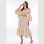 Platinum Μπλούζα Krop Top Eκρου Γυναικεία Off Solder Με Βολάν All Day Free Size - 62017-NR - Image 2