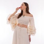 Platinum Μπλούζα Krop Top Eκρου Γυναικεία Off Solder Με Βολάν All Day Free Size - 62017-NR