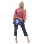 Platinum Τσάντα Χιαστί Μπλε Γυναικεία Καλοκαιρινή ''Παγιέτες Με Μάτι - Στόχος''- 817-6-BL