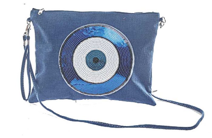 Platinum Τσάντα Χιαστί Μπλε Γυναικεία Καλοκαιρινή ''Παγιέτες Με Μάτι - Στόχος''- 817-6-BL - Image 2