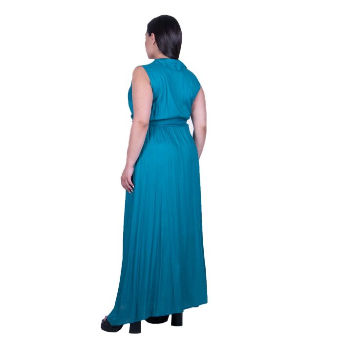 Platinum Φόρεμα Πετρόλ Γυναικείο Αμάνικο Αέρινο Με Σκίσιμο All Day Free Size - NA-12295 - Image 4