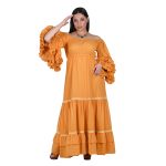 Platinum Φόρεμα Ώχρα Γυναικείο Vintage Ρομαντικό Με Μανίκι Βολάν Έξω Ώμους All Day Free Size - SAR-62206-MO