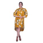 Platinum Πουκαμίσα Ώχρα Με Tropical Σχέδια Γυναικεία Μακριά Ασύμμετρη Τρουακάρ Με Κουμπιά - 22431