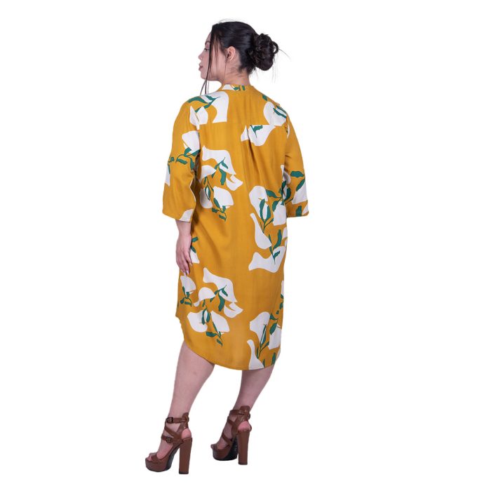 Platinum Πουκαμίσα Ώχρα Με Tropical Σχέδια Γυναικεία Μακριά Ασύμμετρη Τρουακάρ Με Κουμπιά - 22431 - Image 3