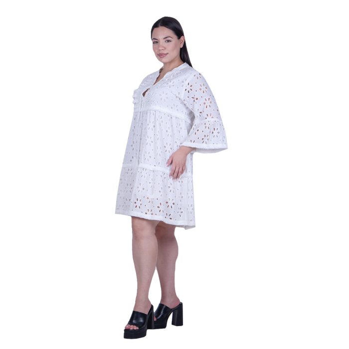 Platinum Φόρεμα - Καφτάνι Λευκό Γυναικείο Κιπούρ Δαντέλα & Μανίκια Flair Free Size - 423123-W - Image 3