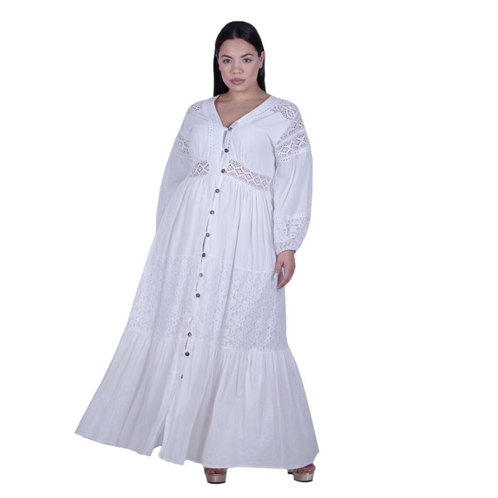 Platinum Φόρεμα - Κιμονό Λευκό Γυναικείο Maxi Με Κιπούρ Δαντέλα & Κουμπιά All Day - SAR-62002-W - Image 7