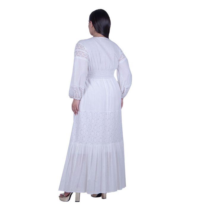 Platinum Φόρεμα Λευκό Γυναικείο Κιπούρ Δαντέλα & Κουμπιά Μακρυμάνικο Maxi All Day - 62002-W - Image 5