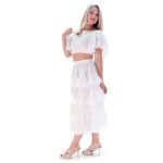 Platinum Φούστα Λευκή Γυναικεία Girly Mε Σειρές Βολάν Midi Free Size - SAR-62105-W