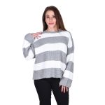 Platinum Πουλόβερ Γκρι Με Ριγέ Λευκό Γυναικείο Νεανικό Casual All Day Free Size -TK- 7094-G