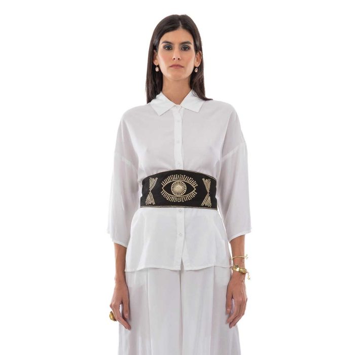 Platinum Ζώνη Μαύρη Γυναικεία Υφασμάτινη Με Χρυσά Κεντητά Σχέδια All Day Free Size - 124136 - Image 3