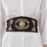 Platinum Ζώνη Μαύρη Γυναικεία Υφασμάτινη Με Χρυσά Κεντητά Σχέδια All Day Free Size - 124136