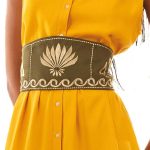 Platinum Ζώνη Πράσινη Γυναικεία Υφασμάτινη Με Χρυσά Κεντητά Σχέδια All Day Free Size - 124137