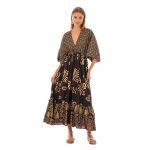 Platinum Φόρεμα Μαύρο - Χρυσό Με Αρχαιοελληνικά Σχέδια Γυναικείο Μακρύ Με Ντεκολτέ All Day Free Size - 12462-BC