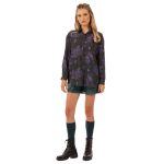 Platinum Πουκάμισο Μαύρο Γυναικείο Με Μωβ Floral Mακρυμάνικο Μακρύ Free Size - IT-175-GU - Image 2