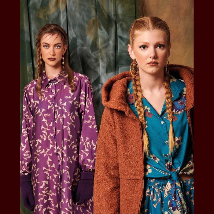 Platinum Φόρεμα Μωβ Γυναικείο Εκρού Άνθη Με Κουμπιά All Day Free Size - 197-GU - Image 3