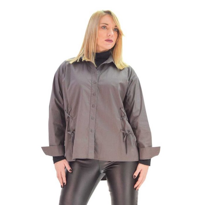 Platinum Πουκάμισο Γκρι Γυναικείο Ασύμμετρο Με Koρδόνια Casual All Day - IT-1061-g