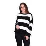 Platinum Πουλόβερ Μαύρο Με Ριγέ Λευκό Γυναικείο Νεανικό Casual Free Size -TK- 7094-B