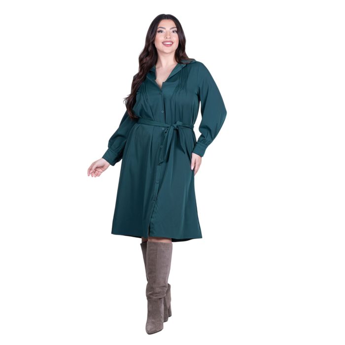 Platinum Φόρεμα Πράσινο Γυναικείο Μακρυμάνικο Midi Με Κουμπιά All Day Free Size - 1095-GR