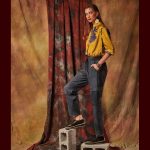 Platinum Μπλούζα Ώχρα Με Μωβ Λουλούδια Μακρυμάνικη Γυναικεία All Day Free Size - IT-189-GU - Image 2