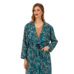 Platinum Παλτό Πετρόλ Με Εκρού Άνθη Γυναικείο Με Γιακά Midi Casual All Day Free Size -154-GU - Image 2