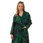 Platinum Παλτό Μωβ Με Πράσινα Κλαδιά Γυναικείο Με Γιακά Midi Casual All Day Free Size - 155-GU - Image 2