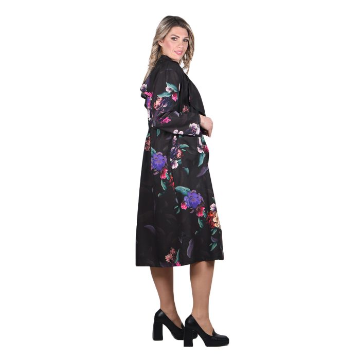 Platinum Καπαρτίνα Μαύρη Με Πολύχρωμα Floral Γυναικείο Midi Με Γιακά All Day Free Size - 156-GU - Image 3