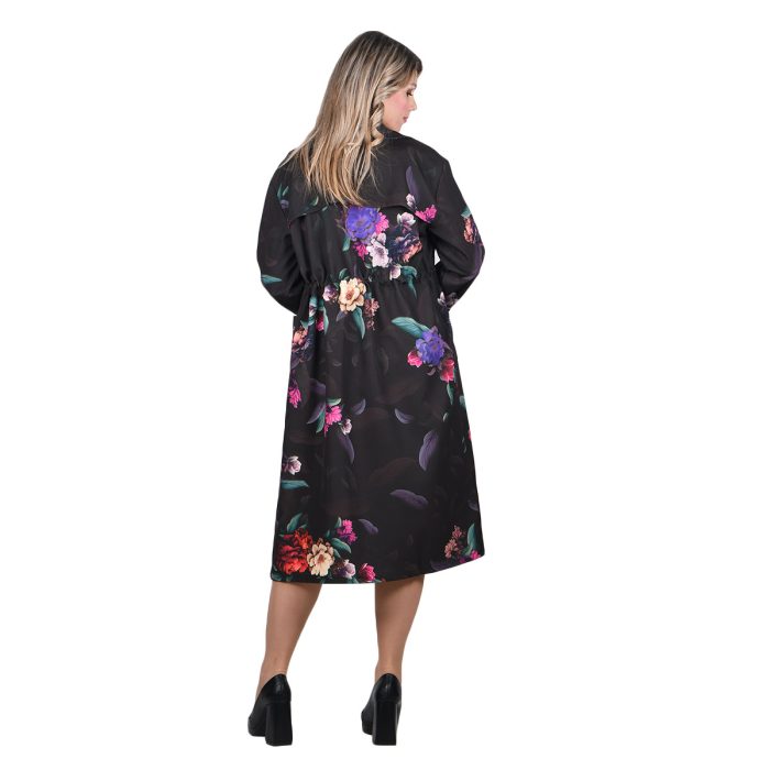 Platinum Καπαρτίνα Μαύρη Με Πολύχρωμα Floral Γυναικείο Midi Με Γιακά All Day Free Size - 156-GU - Image 4