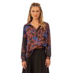 Platinum Πουκάμισα - Μπλούζα Μαύρη Με Μπλε - Καφέ Εμπριμέ Γυναικεία Mακρυμάνικη All Day Free Size - 185-GU - Image 2