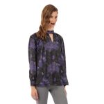 Platinum Μπλούζα Μαύρη Με Μωβ Λουλούδια Μακρυμάνικη Γυναικεία All Day Free Size - IT-190-GU