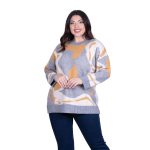 Platinum Μπλούζα Γκρι Με Ώχρα Και Λευκό Γυναικεία Πλεκτή Casual Free Size - 3226-YW
