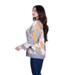 Platinum Μπλούζα Γκρι Με Ώχρα Και Λευκό Γυναικεία Πλεκτή Casual Free Size - 3226-YW - Image 2