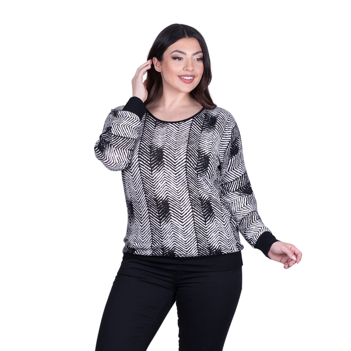 GM-94127-D Gomore Μπλούζα Ασπρόμαυρη Ψαροκόκαλο Γυναικεία Καθημερινή - GM-94127-D - Image 1