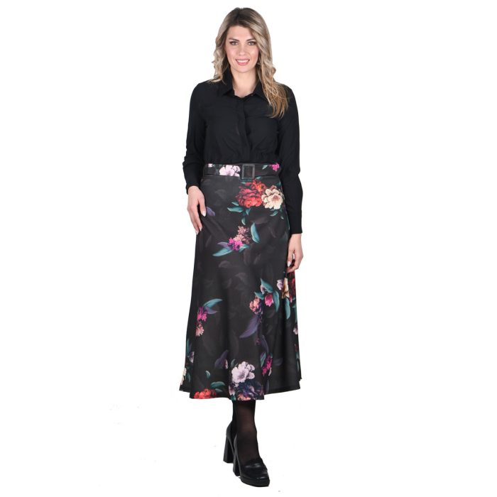 Platinum Φούστα Μαύρη Γυναικεία Με Πολύχρωμα Floral Μακριά Girly All Day Free Size - IT-164-GU - Image 3