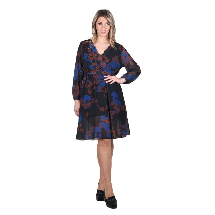 Platinum Φόρεμα Μαύρο Με Μπλε - Ταμπά Σχέδια Γυναικείο Κρουαζέ Κοντό All Day Free Size - 169-GU-B - Image 3