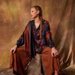 Platinum Πουκάμισα - Μπλούζα Μαύρη Με Μπλε - Καφέ Εμπριμέ Γυναικεία Mακρυμάνικη All Day Free Size - 185-GU