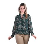 Platinum Μπλούζα Πράσινη Γυναικεία Με Εκρού Εμπριμέ Μανίκι Βολάν All Day - IT-5759-GR