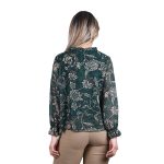 Platinum Μπλούζα Πράσινη Γυναικεία Με Εκρού Εμπριμέ Μανίκι Βολάν All Day - IT-5759-GR - Image 2