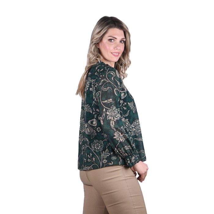 Platinum Μπλούζα Πράσινη Γυναικεία Με Εκρού Εμπριμέ Μανίκι Βολάν All Day - IT-5759-GR - Image 3